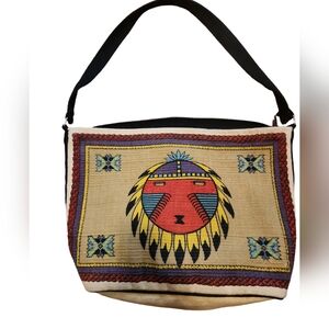 Vintage Southwestern Native American Tribal Kachina Burlap Purse